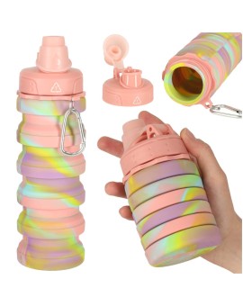 Butelka na wodę bidon silikonowy składany z uchwytem BPA FREE 500ml tęczowy