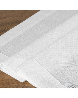 Bieżnik na stół biały 40x140 cm z tkaniny przypominającej płótno STELLA 2 z podwójną listwą na brzegach