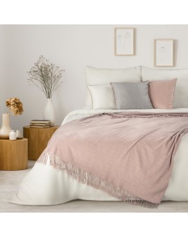 Koc akrylowy 130x170 cm różowy miękki w dotyku z drobnym strukturalnym wzorem i frędzlami AKRYL 4 Eurofirany Premium Eurofirany 