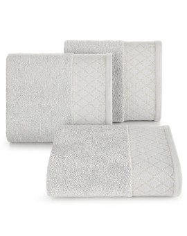 Ręcznik kąpielowy 50x90 cm bawełniany kolor srebrny zdobiony wzorem geometrycznym 500 g/m2 LAYLA