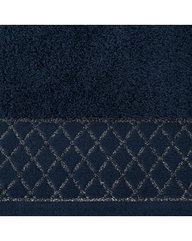 Ręcznik kąpielowy 70x140 cm bawełniany kolor granatowy zdobiony wzorem geometrycznym 500 g/m2 LAYLA Eurofirany | Time- 2