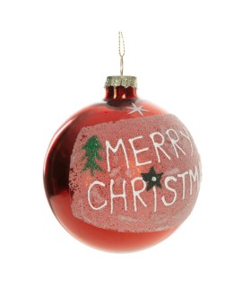 Bombka szklana ręcznie zdobiona z świątecznym napisem