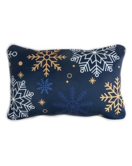 Poszewka na poduszkę 30x45 cm welwetowa, granatowo biała zdobiona nadrukiem ze śnieżynkami CAROL