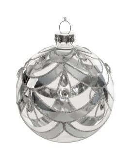 Bombka szklana  zdobiona brokatowym wzorem art deco i kryształami