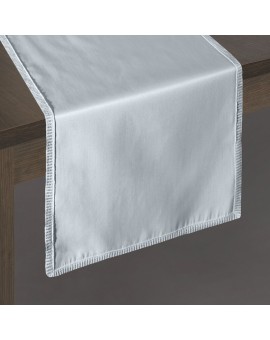 Bieżnik na stół 35x180 cm popielaty SAVONA subtelnie podkreślony wąską koronką REINA LINE