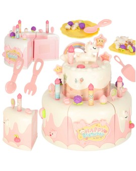 Tort urodzinowy piętrowy do krojenia na rzepy muzyka światła kuchnia 16 elementów różowy