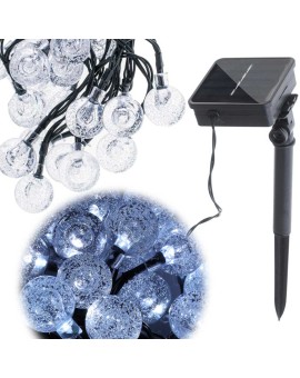 Lampki ogrodowe solarne kulki 7m 50LED zimny biały