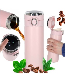 Kubek termiczny z ustnikiem termos LED 350ml róż