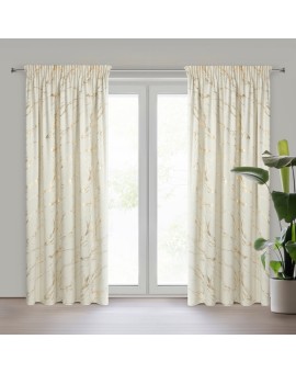 Zasłona welwetowa kremowo, złocista zdobiona marmurkiem 140x270 cm taśma - MOLLY