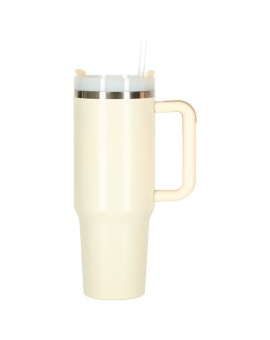 Kubek termiczny ze słomką i uchwytem termos 1200ml kremowy Kik Sp. z o. o. Sp. k. | Time- 2