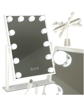 Lusterko do makijażu kosmetyczne podświetlane 12 LED Hollywood z 12 żarówkami USB 30 x 40 cm