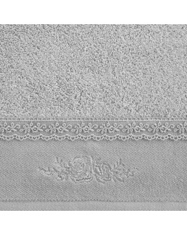 Ręcznik kąpielowy 70x140 cm bawełniany kolor srebrny z koronką oraz subtelnym haftem 500 g/m2 SISI Eurofirany | Time- 2
