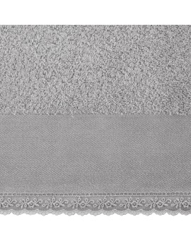 Ręcznik kąpielowy 70x140 cm bawełniany kolor srebrny z koronkową bordiurą 500 g/m2 EMI Eurofirany | Time- 2
