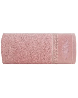 Ręcznik do rąk 30x50 cm bawełniany kolor różowy z koronką oraz subtelnym haftem 500 g/m2 SISI