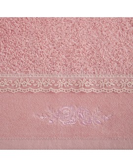 Ręcznik kąpielowy 50x90 cm bawełniany kolor różowy z koronką oraz subtelnym haftem 500 g/m2 SISI Eurofirany | Time- 2