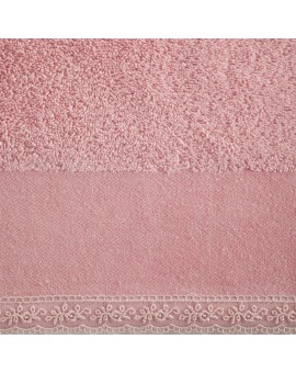 Ręcznik kąpielowy 50x90 cm bawełniany kolor różowy z koronkową bordiurą 500 g/m2 EMI Eurofirany | Time- 2