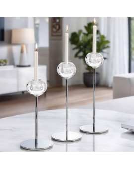 świecznik Dekoracyjny Lara O 8 X 27 Cm Srebrny