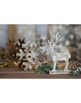 Figurka świąteczna z naturalnego drewna w kształcie śnieżynki Eurofirany | Time- 2