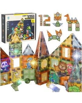 Klocki magnetyczne konstrukcyjne świecące zwierzęta 90 elementów