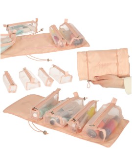 Kosmetyczka składana podróżna wypinana zwijana 4w1 duża pojemność przenośna różowa