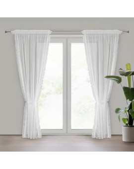 Firana biała z siateczki zdobiona na brzegach subtelną falbanką 140x270 cm taśma AGNESS