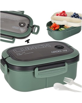 Lunch box śniadaniówka pudełko śniadaniowe z przegródkami dzielone 1200ml zielone