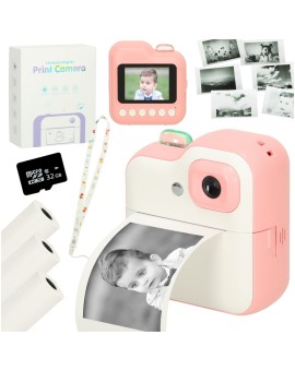 Aparat fotograficzny natychmiastowy drukarka termiczna + wkłady karta 32GB różowy