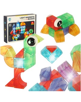 Klocki magnetyczne konstrukcyjne świecące elementy figury 3D 32el.