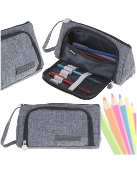 Piórnik szkolny dwukomorowy saszetka kosmetyczka rozkładany 3w1 szary