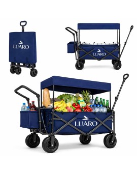 Wózek transportowy LUARO plażowy składany z daszkiem i siatką granatowy