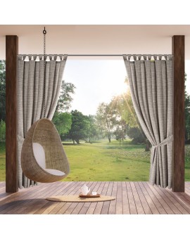 Zasłona brązowo, kremowa z wodoodpornej tkaniny idealna do ogrodu i na taras 155x220 cm szelki/rzep GARDEN