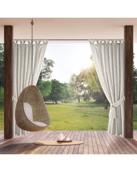Zasłona biało, beżowa z wodoodpornej tkaniny idealna do ogrodu i na taras 155x240 cm szelki/rzep - GARDEN