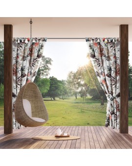 Zasłona biało, pomarańczowa z wodoodpornej tkaniny idealna do ogrodu i na taras 155x220 cm szelki/rzep - GARDEN