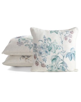 Poszewka na poduszkę 45x45 cm o strukturze lnu z lamówką naturalna, jasnoniebieska LEN Eurofirany | Time- 2