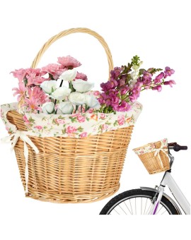 Koszyk rowerowy wiklinowy na rower RALLEX przedni pleciony click w kwiaty