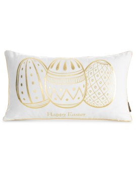 Poszewka na poduszkę 30x50 cm biało, złota z nadrukiem wielkanocnym i ozdobną lamówką WIOSNA 49