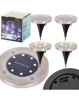 Lampy ogrodowe solarne najazdowe gruntowe czujnik zmierzchu wbijane świecący dysk 8LED 4szt. ciepły biały