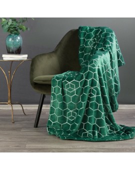 Koc 150x200 cm ciemnozielony z geometrycznym nadrukiem MALIBU