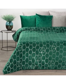 Koc 150x200 cm ciemnozielony z geometrycznym nadrukiem MALIBU Eurofirany | Time- 2