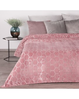 Koc 150x200 cm różowy z geometrycznym nadrukiem MALIBU Eurofirany | Time- 2
