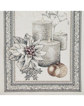 Obrus popielato, srebrny 140x180 cm gobelinowy CANDL zdobiony wzorem świątecznym Eurofirany | Time- 2