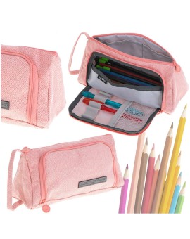Piórnik szkolny dwukomorowy saszetka kosmetyczka rozkładany 3w1 różowy