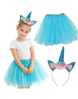 Kostium strój karnawałowy przebranie Jednorożec opaska+ spódniczka niebieski 3-6lat