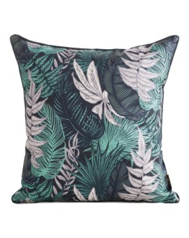 Poszewka na poduszkę 45x45 cm z tkaniny wodoodpornej granatowo, turkusowa idealna na taras oraz balkon z motywem botanicznym GAR