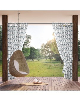 Zasłona biało, granatowa z wodoodpornej tkaniny idealna do ogrodu i na taras 155x220 cm szelki/rzep - GARDEN