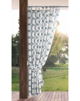 Zasłona biało, granatowa z wodoodpornej tkaniny idealna do ogrodu i na taras 155x220 cm szelki/rzep - GARDEN Eurofirany | Time- 