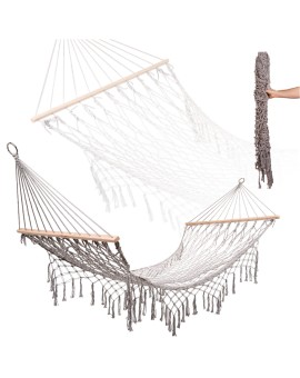 Hamak ogrodowy boho siatka frędzle leżak wiszący makrama 200cm Szary