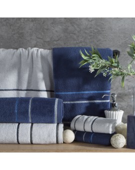 Ręcznik bawełniany frotte NEL z welwetową bordiurą i kontrastującymi paseczkami, 500 g/m2 Eurofirany | Time- 5