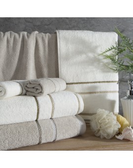 Ręcznik bawełniany frotte NEL z welwetową bordiurą i kontrastującymi paseczkami, 500 g/m2 Eurofirany | Time- 7