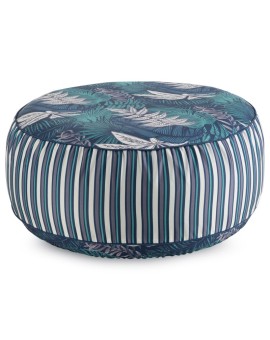 Pufa dmuchana ogrodowa 53x23 cm z wodoodpornej tkaniny granatowo, turkusowa z motywem botanicznym GARDEN